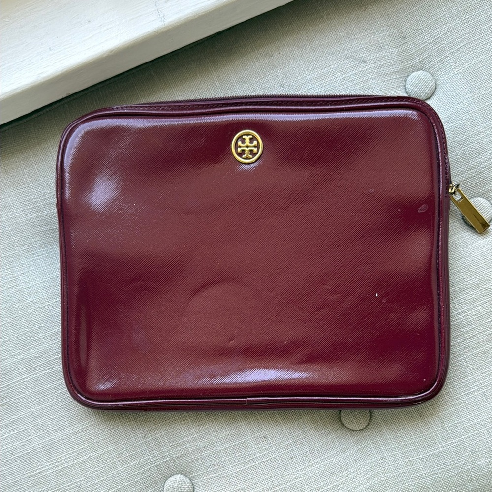 Tory Burch Deep Red Leather Clutch or iPad case